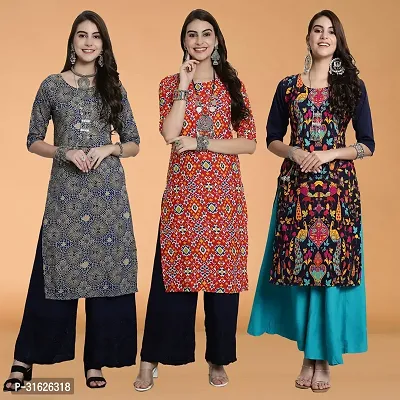 Stylish Multicoloured Crepe Kurta For Women Combo Of 3