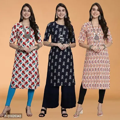 Stylish Multicoloured Crepe Kurta For Women Combo Of 3