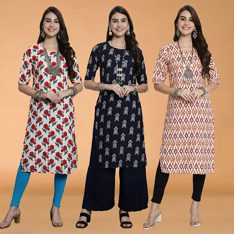 Stylish Crepe Self Pattern Straight Kurtis - Pack Of 3