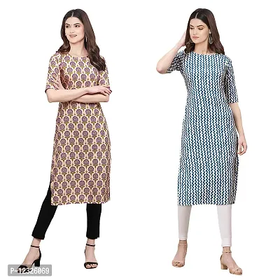 Straight Multicoloured Printed Crepe Kurta Pack Of 2