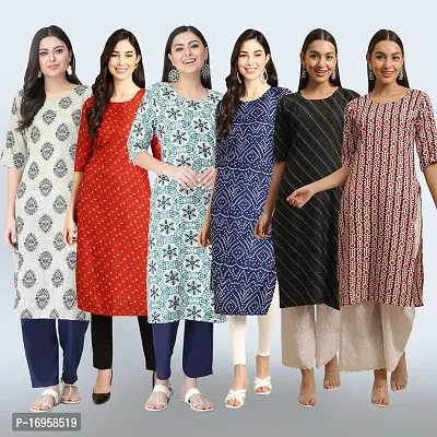 Women Stylish Crepe Printed Straight Kurta Combo