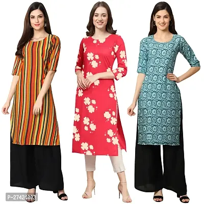 Stylish Multicoloured Crepe Stitched Kurta For Women Pack of 3-thumb0