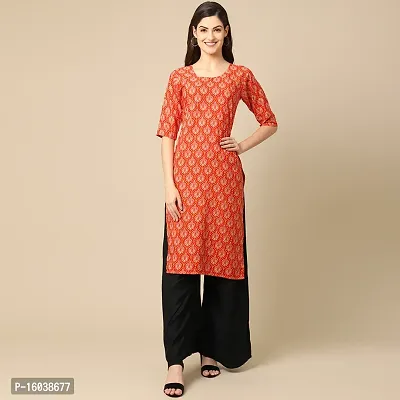 Stylish Orange Crepe Block Print Straight Kurta For Women-thumb0