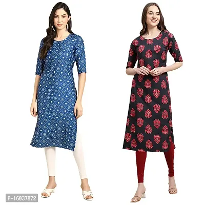 Stylish Crepe Printed Straight Kurta For Women-Pack Of 2