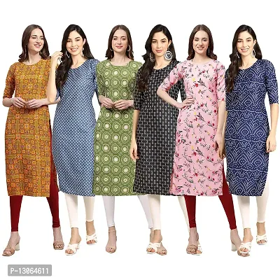 Trendy Crepe Digital Printed Straight Kurta For Women ( Pack Of 6 )-thumb0