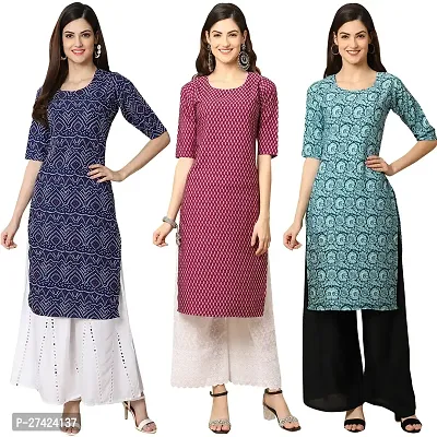 Stylish Multicoloured Crepe Stitched Kurta For Women Pack of 3-thumb0