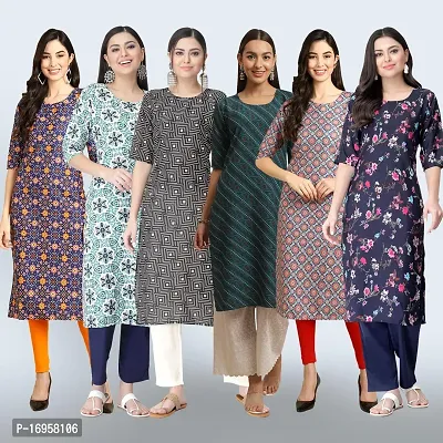 Women Stylish Crepe Printed Straight Kurta Combo-thumb0