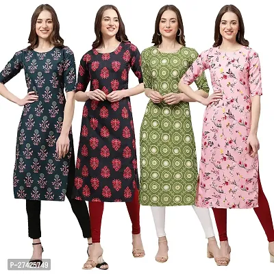 Stylish Multicoloured Crepe Stitched Kurta For Women Pack of 4-thumb0