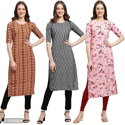 Stylish Multicoloured Crepe Stitched Kurta For Women Pack of 3-thumb0