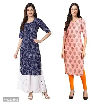 Straight Multicoloured Printed Crepe Kurta Pack Of 2