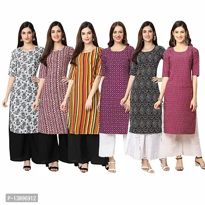 Women Crepe Digital Printed Straight Kurti  Pack of 6-thumb0