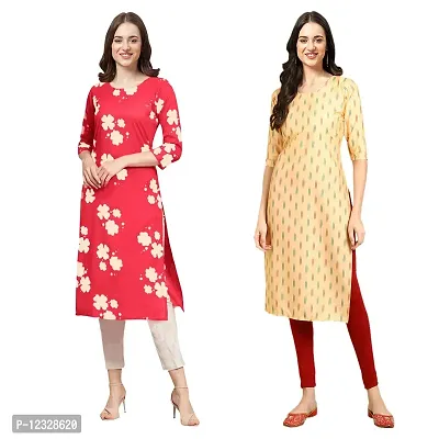 Straight Multicoloured Printed Crepe Kurta Pack Of 2