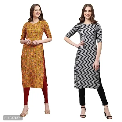 Straight Multicoloured Printed Crepe Kurta Pack Of 2