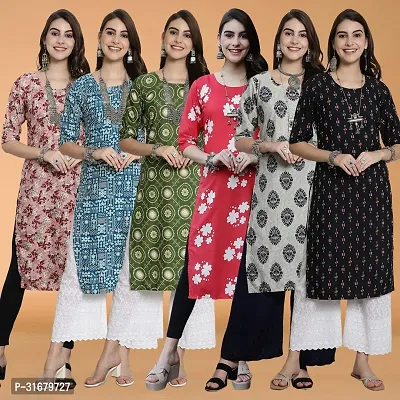 Fancy Crepe Printed Kurtas For Women Pack Of 6