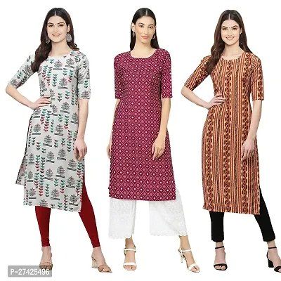 Stylish Multicoloured Crepe Stitched Kurta For Women Pack of 3