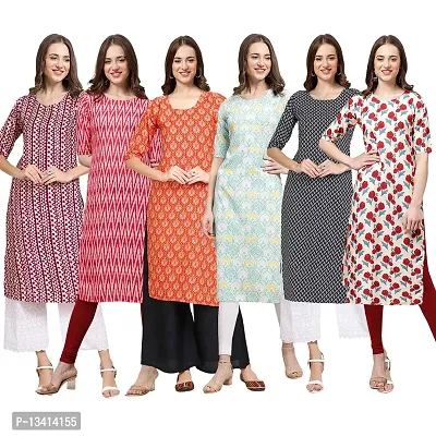 Women Crepe Digital Printed Straight Kurti Pack of 6