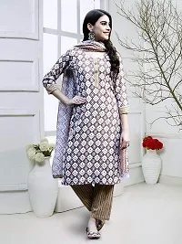 Stylish Cotton Blend Printed Kurta With Pant And Dupatta Set For Women-thumb1