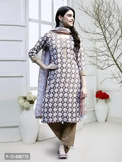 Stylish Cotton Blend Printed Kurta With Pant And Dupatta Set For Women-thumb2