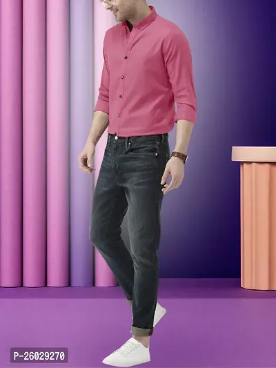 Men Stylish Pink Cotton Solid Long Sleeve Semi Formal Shirt-thumb0
