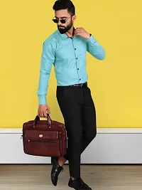 Reliable Turquoise Cotton Solid Long Sleeve Formal Shirts For Men-thumb1