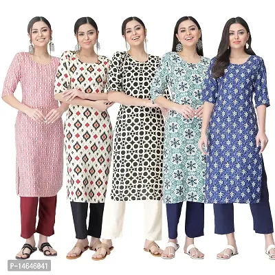 New Crepe Printed Kurtis Combo For Women Pack Of 5-thumb0