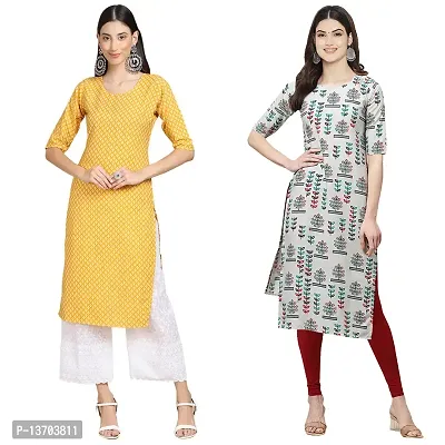 Stylish Crepe Printed Straight Kurta For Women- Pack Of 2-thumb0