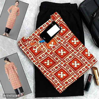 Stylish Orange Crepe Printed Kurta Bottom Set For Women-thumb0