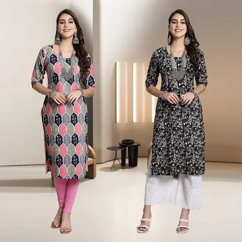 Fancy Straight Rayon Kurti - Pack Of 2