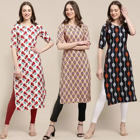 Stylish Crepe Printed Kurti - Pack of 3