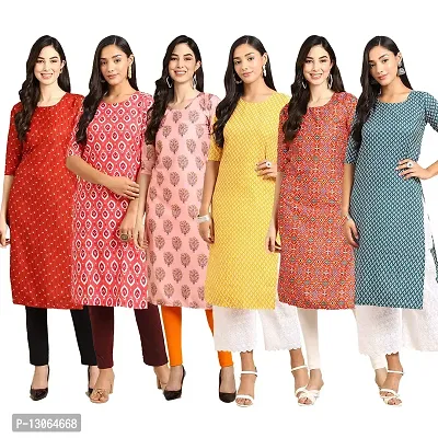 Trendy Crepe Digital Printed Straight Kurta For Women ( Pack Of 6 )-thumb0