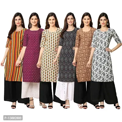 Trendy Crepe Printed Straight Kurta Combo For Women Pack Of 6-thumb0