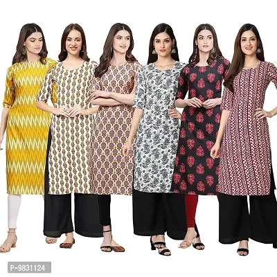 Women Crepe Digital Printed Straight Kurti  Pack of 6-thumb0