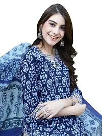 Stylish Cotton A-Line Navy Blue Printed Kurta, Bottom and Dupatta Set For Women-thumb3