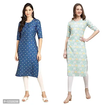 Straight Multicoloured Printed Crepe Kurta Pack Of 2