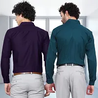 Stylish Cotton Multicoloured Solid Long Sleeves Fornal Shirt For Men Pack Of 2-thumb1