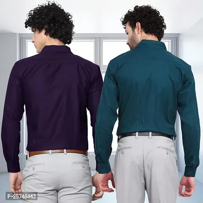 Stylish Cotton Multicoloured Solid Long Sleeves Fornal Shirt For Men Pack Of 2-thumb2