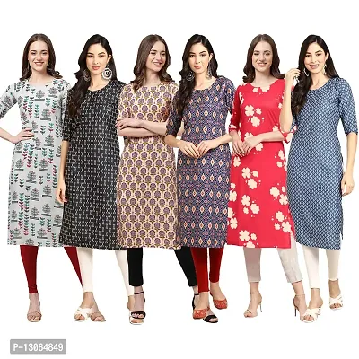 Trendy Crepe Digital Printed Straight Kurta For Women ( Pack Of 6 )