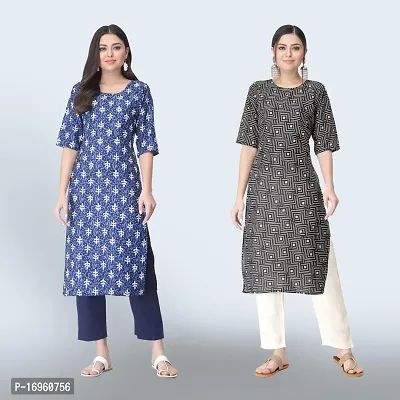 Women Stylish Crepe Ethnic Motif Casual Straight Kurta-thumb0