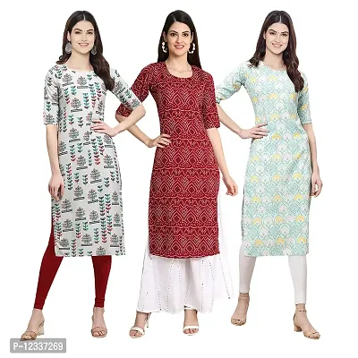 Elite Crepe Printed Straight Stitched Kurta For Women- Pack Of 3