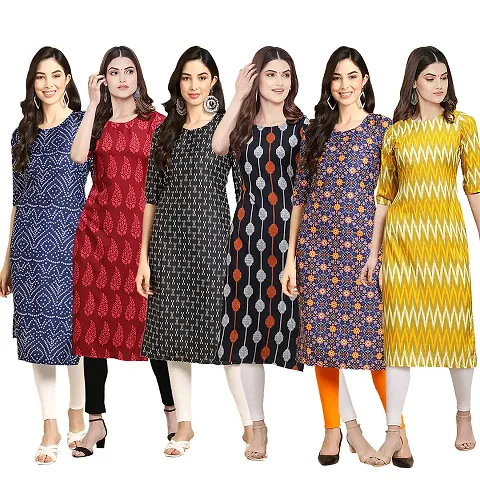 Stylish Crepe Printed Kurti - Pack of 6