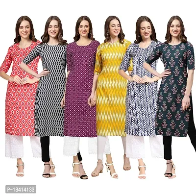 Women Crepe Digital Printed Straight Kurti Pack of 6