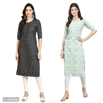 Alluring Crepe Printed Straight Kurta For Women-Pack Of 2-thumb0