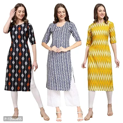 Women Crepe Digital Printed Straight Kurti  Pack of 3-thumb0