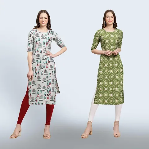 Women's Crepe Digital Straight Kurti {Pack of 2}