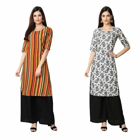 Fashionable Printed Crepe Straight Kurta Combo Pack Of 2 Vol 6