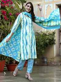 Stylish Cotton Blend Printed Kurta With Pant And Dupatta Set For Women-thumb2