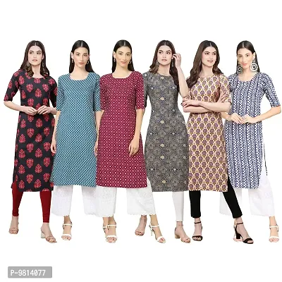 Women Crepe Digital Printed Straight Kurti  Pack of 6-thumb0