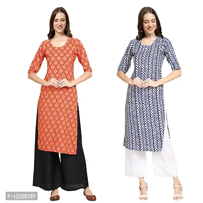 Straight Multicoloured Printed Crepe Kurta Pack Of 2