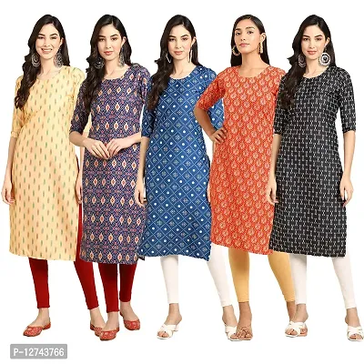 Stylish Crepe Digital Printed Straight Kurti For Women Pack of 5