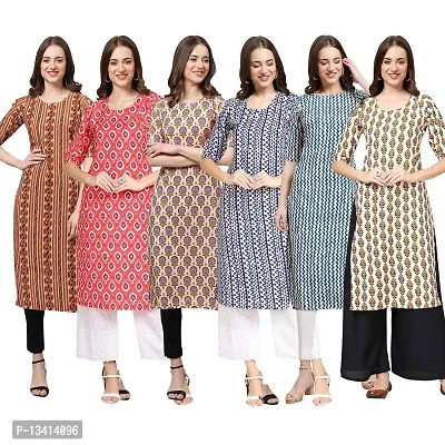 Women Crepe Digital Printed Straight Kurti Pack of 6-thumb0